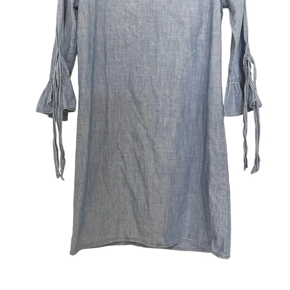 J. Crew‎ Sz 2 Blue Chambray  Denim Dress Bell Sleeve Lightweight Cotton Women's